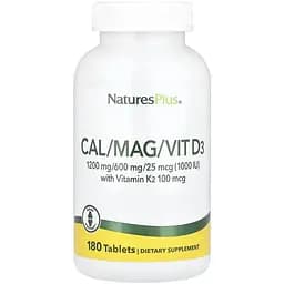 Витамины и минералы Natures Plus Cal/Mag/Vit D3 with Vitamin K2, 180 таблеток