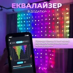 Розумна гірлянда Smart штора 400 LED 3*3 м з керуванням зі смартфона, мультиколор GarlandoPro W006SH - мініатюра 22