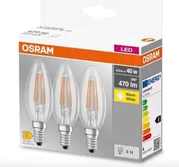 Лампа для свечи Osram 40W E14 SES LED Filament, теплый белый - 3 шт.