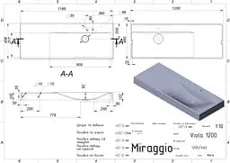 Умивальник Miraggio VIOLA 1200 R (8813432) Miramarble, Глянцевий, Накладний/Підвісний/Врізний, Білий - мініатюра 2