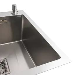 Кухонна мийка Platinum Handmade 78x50С L з нержавіючої сталі 3.0 мм квадратний сифон 78x50x22 см сатин - мініатюра 4