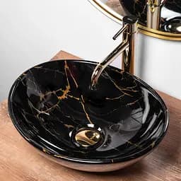 Умивальник Rea Sofia marble black накладний REA-U5611, Чорний - мініатюра 5