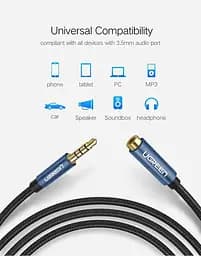 Кабель Ugreen AV118 3.5 mm Male to 3.5 mm Female 1.5 м Blue (40674) - мініатюра 3