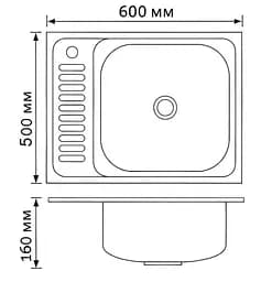 Кухонна мийка Brinex 6050-R 0.6 мм, накладна BRIN6050RSAT06 - мініатюра 7