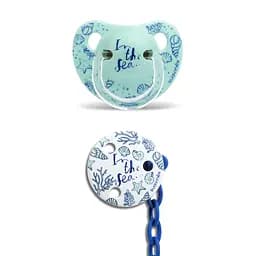 Пустышка силиконовая и клипса Suavinex Морские истории, 6-18 мес., голубой (304027)