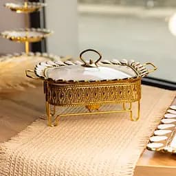 Мармітниця порцелянова Yiwu Tiffany 1 л квадратна зі скляною кришкою на металевій підставці з підігрівом 28х23х7 см для перших страв SX42-1 - мініатюра 2