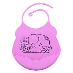 Силіконовий слинявчик з кишенею Kiddy Рожевий Слон 02673