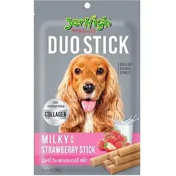 Ласощі для собак Jerhigh подвійні молочні палички з полуницею 50 г 