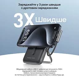 Повербанк 10000mAh Choetech B735 Black QC3.0 PD3.0 бездротова магнітна зарядка, вбудований кабель, підставка (43-00149) - мініатюра 6