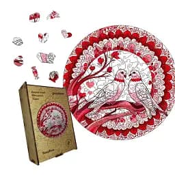 Деревянный фигурный пазл Влюбленные Голуби, А3, Картонная коробка 200 элементов