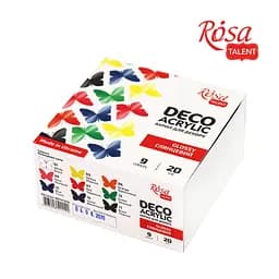 Акрилові фарби Rosa для декору глянсові 9 кол по 20 мл (4823098511144)
