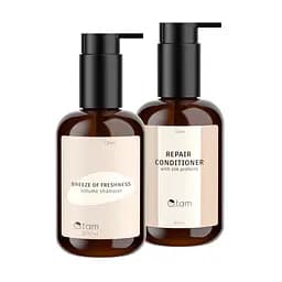 Набор O.tam для жирной кожи головы: Шампунь для объёма + Восстанавливающий кондиционер с протеинами шёлка (2×200 мл)