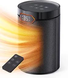 Обігрівач, 1500 Вт PTC електричний з режимом ECO, 4 налаштування нагріву, режим бризу, термостат, таймер 24 години, пульт