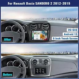 Автомобільне радіо 2G+64G GOHHDL Android 2 Din для Renault Dacia Logan 2 Sandero B52 2012-2019 з Carplay Android Auto, 9-дюймовий - мініатюра 6