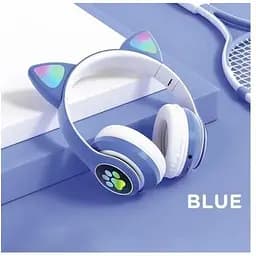 Бездротові навушники Cat ear STN-28 Rainbow LED з вушкам блакитні STN-28-blue - мініатюра 3