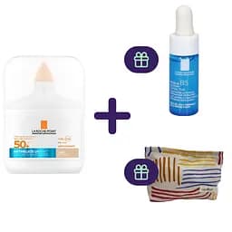 Набір La Roche-Posay: сироватка для обличчя Anthelios SPF50+ сонцезахисна зволожувальна тонуюча з антиоксидантами 50 млл + сироватка-концентрат інтенсивної дії для корекції зморшок та відновлення пружності 10 мл + косметичка La Roche-Posay