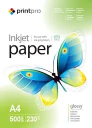 Фотобумага PrintPro, глянцевая, A4, 230 г/м², 500 л (PGE230500A4)