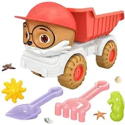 Дитячий пісочний набір 733-366R із самоскидом, лопаткою, граблями, лійкою та формочками