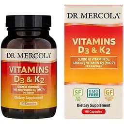 Витамины и минералы Dr. Mercola Vitamins D3 & K2 5000 IU/180 mcg, 90 капсул