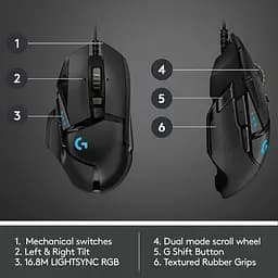 Ігрова дротова мишка Logitech G502 HERO / High Performance / Сенсор PMW3366 / 12 000 DPI / Black , Чорний - мініатюра 4