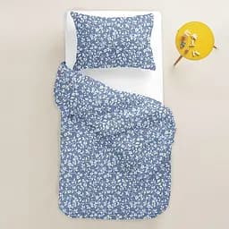 Дитяча постільна білизна в ліжечко FLOWERS CS1, блакитний (FlowersWhiteBlue_White_140) - мініатюра 2
