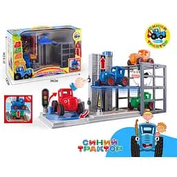 Ферма Синій трактор механічний підіймач, платформа, що обертається, тракторз інерцєю, гумові колеса