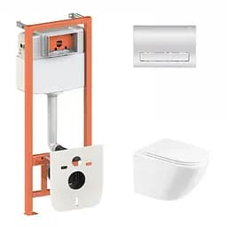 Набор: Qtap Robin Ultra Quiet унитаз подвесной QT1333046EUQW + Nest комплект инсталляции 4в1 (линейная клавиша Chrome) QT0133M425 + QT0111M08381CRM