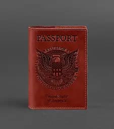 Кожаная обложка для паспорта коралловая с американским гербом