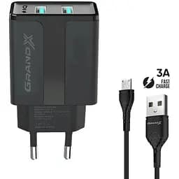 Зарядное устройство Grand-X CH-15UMB (5V/2,1A + DC cable 2,4А USB -> Micro USB 1m) Black (CH-15UMB)