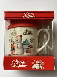 Новогодняя чашка Снеговик 380 мл с силиконовой крышкой и ложкой в коробке kru-nr12 Gee!