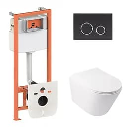 Набор: Qtap Swan Ultra Quiet унитаз подвесной QT16335179W + Nest комплект инсталляции 4в1 (круглая клавиша Black mat) QT0133M425 + M11V1146MB