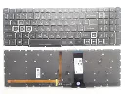 Клавіатура для ноутбуків Acer Nitro AN515-43 чорна без рамки різнокольорове підсвічування, біла облямівка UA/RU/US