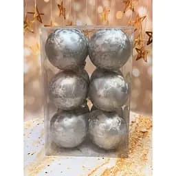Набір ялинкових іграшок Мороз пластикових круглих 12 шт 8 см Срібний