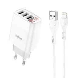 Блок зарядний набір Hoco Easy charge C93A Lightning cable 3USB білий