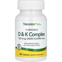 Вітаміни Nature's Plus VIT D & K Complex 125 mcg 5000 IU/ 240 mcg 60 tabs (1086-2023-10-3238)