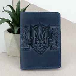 Обложка на паспорт кожаная с гербом HC0075 синяя