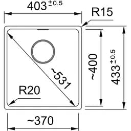Кухонна мийка Franke Maris, фраграніт, прямокутник, без крил, 553х433х200мм, чаша - 1, монтаж під стільницю, MRG 110-37, сірий камінь - мініатюра 3