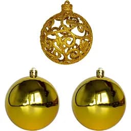 Набір ялинкових куль Devilon 3 шт D8 см 2 глянця 1 гліттер золотистий пластик (251659-3)