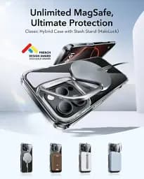 Прозорий чохол із підставкою ESR Classic Hybrid Case with Stash Stand (HaloLock) Clear для iPhone 16 Pro (1A7490102) - мініатюра 2