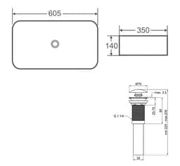 Комплект Qtap Tern: Раковина накладна прямокутна 610x350x135 мм WHITE + Донний клапан PU02 (QT17112270WN47304) - мініатюра 4