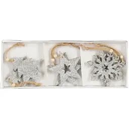 Набір підвісок House of Seasons Сніжинки, зірки та ялинки 6 шт. срібний (8720967049332_2)