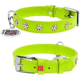 Нашийник для собак Waudog Glamour шкіряний з QR паспортом, з клейовими стразами Квіточка, S, Ш 20 мм, Дов 30-39 см (4820082499303)