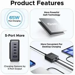 Зарядний пристрій 1 Ugreen X767 65W 5 Port GaN Desktop Fast Charger PPS QC4.0 PD3.0 для телефону 16 15 14 Pro Xiaomi - мініатюра 6