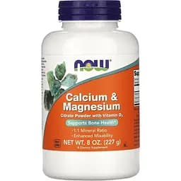 Витамины и минералы NOW Calcium & Magnesium Citrate Powder with D3, 227 грамм