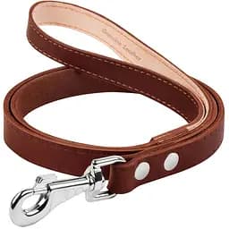 Поводок для собак Collar, одинарный, непрошитый, кожаный, 122х2 см, коричневый