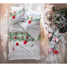 Комплект постільної білизни TAC Snowflake Green+світиться у темряві Євро Різнобарвний 000229997