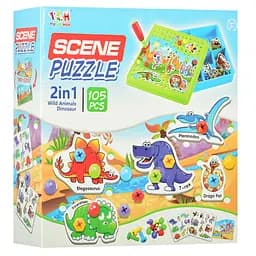 Детская развивающая мозаика на шурупах с отверткой TLH-0, 105 деталей Динозавры