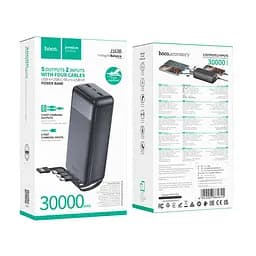 Зовнішній акумулятор HOCO J163B Wonderful power bank with 4 cables(30000mAh) Black (6942007664615) - мініатюра 2