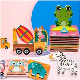 Деревянная игрушка Пазлы (животные, птицы, транспорт), 15x15x0.5 см (в ассортименте)