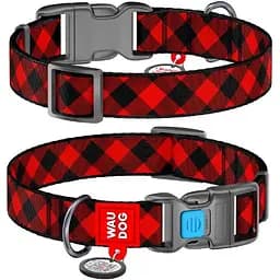 Нашийник для собак Waudog Nylon нейлоновий з QR паспортом, малюнок Шотландка червона, пластиковий фастекс, M, Ш 20 мм, Дов 24-40 см